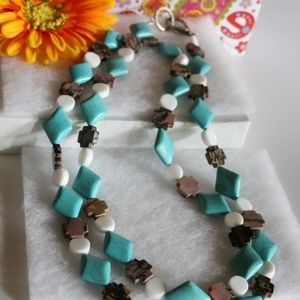 Long Boho Necklace Turq Lapis Howlite Artisan